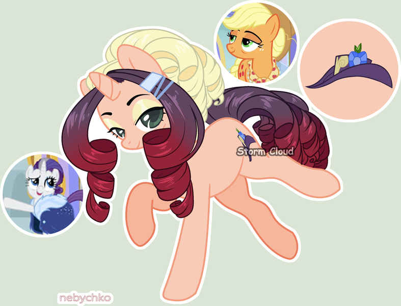 Size: 3014x2298 | Tagged: safe, artist:dinkydoolove, derpibooru import, applejack, rarity, oc, earth pony, pony, unicorn, base used, eyelashes, hat, image, magical lesbian spawn, offspring, older, older applejack, older rarity, parent:applejack, parent:rarity, parents:rarijack, png, raised hoof, screencap reference, simple background