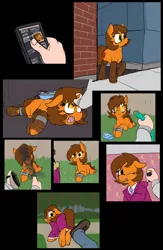 Size: 1800x2758 | Tagged: safe, artist:thebathwaterhero, derpibooru import, oc, oc:venus spring, unofficial characters only, earth pony, human, unicorn, bondage, clothes, earth pony oc, everything went better than expected, horn, image, kidnapped, png, tape, tape bondage, unicorn oc
