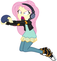 Size: 1024x1095 | Tagged: safe, artist:emeraldblast63, derpibooru import, fluttershy, equestria girls, equestria girls series, game stream, spoiler:eqg series (season 2), angry, clothes swap, flutterrage, gamershy, image, png, role reversal, simple background, transparent background, vector