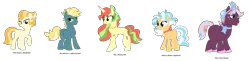 Size: 2433x593 | Tagged: safe, artist:tragedy-kaz, derpibooru import, oc, unofficial characters only, earth pony, pegasus, pony, unicorn, base used, earth pony oc, eyelashes, female, horn, image, magical gay spawn, magical lesbian spawn, male, mare, neckerchief, offspring, parent:flam, parent:flash sentry, parent:flim, parent:lighthoof, parent:lightning dust, parent:peachy pitt, parent:prince blueblood, parent:rosy riveter, parent:shimmy shake, parent:thunderlane, parents:thunderdust, pegasus oc, png, simple background, stallion, transparent background, unicorn oc, wings