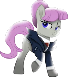 Size: 5857x6603 | Tagged: safe, artist:lincolnbrewsterfan, derpibooru import, oc, oc:queue, ponified, unofficial characters only, earth pony, pony, derpibooru, celestial advice, my little pony: the movie, .svg available, blue eyes, clothes, derpibooru exclusive, derpibooru ponified, earth pony oc, female, hair bun, image, inkscape, lidded eyes, mare, meta, movie accurate, png, simple background, smiling, suit, that was fast, transparent background, uniform, vector