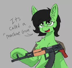 Size: 2668x2528 | Tagged: safe, artist:reddthebat, derpibooru import, oc, oc:anonfilly, earth pony, pony, ak-47, assault rifle, female, filly, foal, gun, image, png, rifle, simple background, solo, weapon