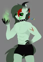 Size: 2926x4255 | Tagged: safe, artist:samsailz, derpibooru import, oc, oc:cy, anthro, demon, demon pony, original species, abs, biceps, claws, fire, image, male, muscles, muscular male, muscular stallion, pecs, png, scar, sexy, wight, wight pony