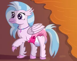 Size: 3000x2400 | Tagged: suggestive, artist:sweetielover, derpibooru import, silverstream, classical hippogriff, hippogriff, beach, diaper, diaper fetish, female, fetish, folded wings, high res, image, ocean, png, poofy diaper, solo, sunset, water, wet diaper, wings