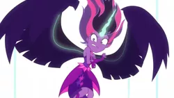 Size: 3410x1920 | Tagged: safe, derpibooru import, screencap, sci-twi, twilight sparkle, equestria girls, friendship games, bare shoulders, female, high res, image, jpeg, midnight sparkle, sleeveless, solo, spread wings, strapless, wings