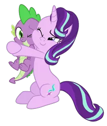 Size: 1200x1400 | Tagged: safe, artist:littlejurnalina, artist:siriussentry, derpibooru import, spike, starlight glimmer, dragon, pony, unicorn, base used, duo, hug, image, png, simple background, transparent background