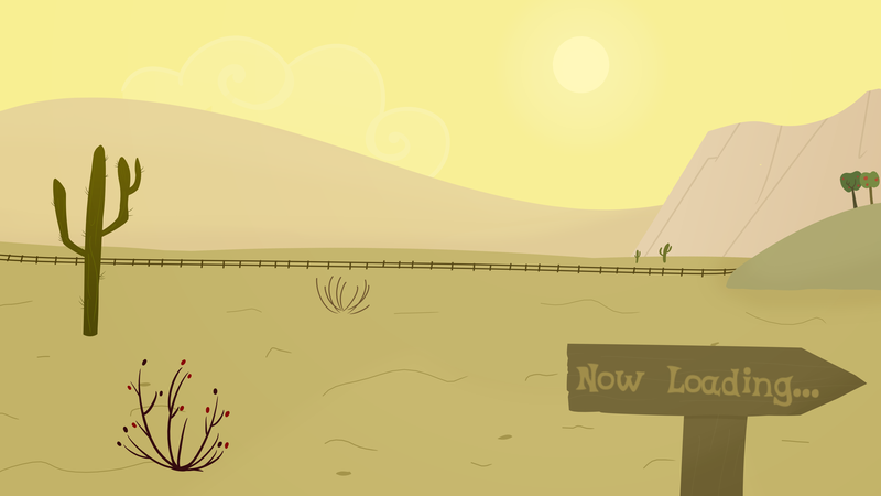 Size: 4096x2304 | Tagged: safe, artist:candy meow, derpibooru import, appleloosa, applewood, cactus, image, legends of equestria, loading screen, mountain, png, railroad, sign, sun, tree