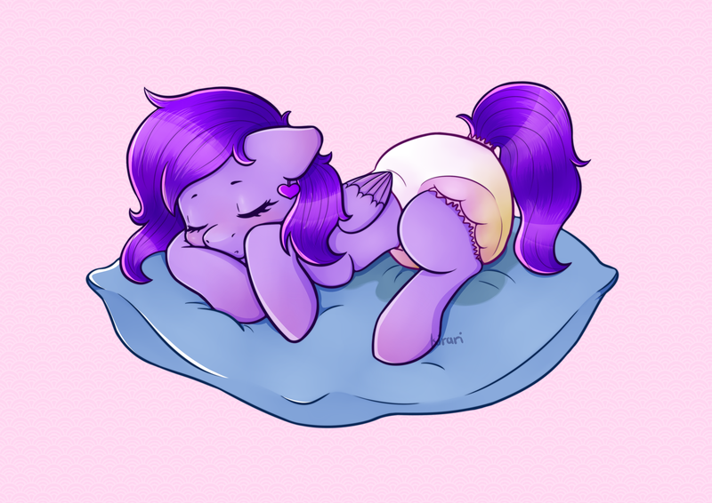 Size: 3507x2480 | Tagged: questionable, artist:kirari_chan, derpibooru import, oc, unofficial characters only, pegasus, pony, blushing, commission, cute, diaper, diaper fetish, ear blush, ear piercing, earring, eyelashes, fetish, folded wings, full body, full diaper, heart, image, jewelry, leaking, lying, lying down, non-baby in diaper, one ear down, pegasus oc, piercing, pillow, pink background, pissing, png, simple background, sleeping, sleepy, solo, urine, wet, wet diaper, wetting, wings, ych result