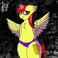 Size: 2048x2048 | Tagged: safe, artist:jay_wackal, derpibooru import, oc, oc:marmalade, pegasus, bipedal, cutie mark, goth, image, piercing, png, spread wings, thighs, wings