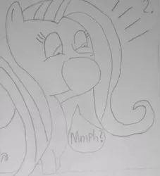Size: 1091x1202 | Tagged: suggestive, artist:cardshark777, derpibooru import, fluttershy, pegasus, pony, bad cropping, female, hoof over mouth, image, jpeg, monochrome, muffled words, solo, solo female, surprised, traditional art