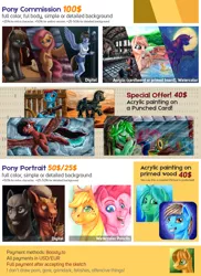 Size: 1340x1838 | Tagged: safe, artist:sa1ntmax, derpibooru import, applejack, fluttershy, pinkie pie, oc, oc:ayri, oc:cloud-up, oc:cypher, oc:dany, anthro, earth pony, pegasus, pony, unicorn, fallout equestria, advertisement, anthro with ponies, bust, commission info, generator, image, png, portrait, weapon