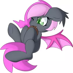 Size: 3316x3316 | Tagged: safe, artist:rolo, derpibooru import, oc, unofficial characters only, bat pony, pony, 2014, biting, coconut, ear fluff, fangs, female, food, image, mare, one eye closed, open mouth, png, solo, spread wings, underhoof, wings