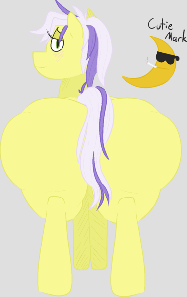 Size: 894x1423 | Tagged: suggestive, artist:cutelyra, derpibooru import, oc, oc:crescent crass, earth pony, pony, butt, cigarette, fat ass, huge butt, image, impossibly large butt, large butt, paint tool sai, png, solo, sunglasses