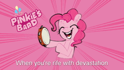 Size: 1280x720 | Tagged: artist needed, safe, derpibooru import, pinkie pie, pony, friendship is witchcraft, animated, eyes closed, female, gypsy bard, image, mare, music, musical instrument, open mouth, open smile, smiling, solo, sound, sound only, subtitles, talknet, tambourine, webm