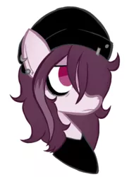 Size: 502x659 | Tagged: safe, artist:alandisc, derpibooru import, oc, oc:zak, unofficial characters only, pony, beanie, black shirt, bust, clothes, ear piercing, emo, eyeliner, hair over one eye, hat, image, makeup, male, piercing, png, simple background, solo, trap, white background