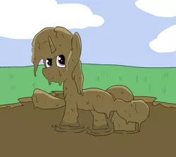 Size: 1800x1600 | Tagged: safe, artist:amateur-draw, derpibooru import, oc, oc:belle boue, pony, unicorn, covered in mud, image, male, mud, mud bath, mud play, mud pony, muddy, png, solo, stallion, wet and messy