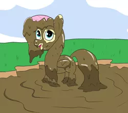 Size: 1800x1600 | Tagged: safe, artist:amateur-draw, derpibooru import, fluttershy, pegasus, pony, covered in mud, female, image, mare, mud, mud bath, mud play, mud pony, muddy, png, solo, wet and messy