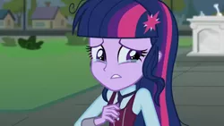 Size: 3410x1920 | Tagged: safe, derpibooru import, screencap, sci-twi, twilight sparkle, equestria girls, friendship games, crying, female, high res, image, jpeg, sad, solo, statue