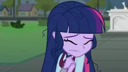 Size: 3410x1920 | Tagged: safe, derpibooru import, screencap, sci-twi, twilight sparkle, equestria girls, friendship games, crying, eyes closed, female, high res, image, jpeg, sad, solo, statue