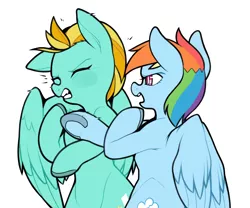 Size: 3600x3000 | Tagged: safe, alternate version, artist:sugarelement, derpibooru import, lightning dust, rainbow dash, pegasus, pony, bipedal, duo, emanata, eyes closed, gritted teeth, image, meme, open mouth, png, slap, textless version, underhoof