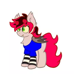 Size: 1280x1280 | Tagged: safe, artist:mxmx fw, derpibooru import, oc, bat pony, pony, child, clothes, ear fluff, ferwo, foal, green eyes, image, png, red hair