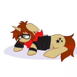 Size: 1280x1280 | Tagged: safe, derpibooru import, ponified, pony, unicorn, clothes, glasses, heterochromia, image, mikey way, my chemical romance, png, sad, solo, stars, three cheers for sweet revenge