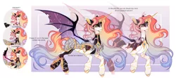 Size: 1024x456 | Tagged: safe, artist:miioko, derpibooru import, oc, unofficial characters only, alicorn, bat pony, bat pony alicorn, pony, bat pony oc, bat wings, bust, deviantart watermark, female, horn, image, jpeg, mare, obtrusive watermark, reference sheet, watermark, wings