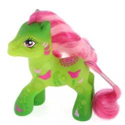 Size: 476x476 | Tagged: safe, derpibooru import, butterfly, earth pony, insect, pony, art pony, body markings, dandelion pony, dots, facial markings, flower, g3, gradient legs, green coat, image, jpeg, markings, merchandise, pattern, photo, pink hair, pink mane, simple background, solo, toy, white background