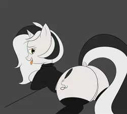 Size: 3321x3000 | Tagged: suggestive, artist:bestponies, derpibooru import, oc, oc:diamond horseshoe, unofficial characters only, pony, unicorn, butt, clothes, cutie mark, eyelashes, female, gray background, horn, image, jpeg, looking at you, looking back, looking back at you, mare, open mouth, simple background, smiling, socks, solo, sweater, yellow eyes