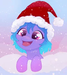 Size: 1834x2048 | Tagged: safe, artist:saphypone, derpibooru import, oc, unofficial characters only, pony, christmas, female, hat, holiday, image, jpeg, open mouth, santa hat, snow, solo