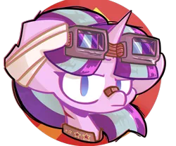 Size: 1200x1000 | Tagged: safe, artist:ronin20181, derpibooru import, starlight glimmer, pony, unicorn, bust, female, goggles, image, partial background, png, solo