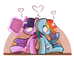 Size: 2400x2000 | Tagged: safe, artist:ronin20181, derpibooru import, rainbow dash, twilight sparkle, twilight sparkle (alicorn), alicorn, pegasus, pony, book, duo, female, image, lesbian, magic, partial background, png, reading, shipping, simple background, telekinesis, transparent background, twidash