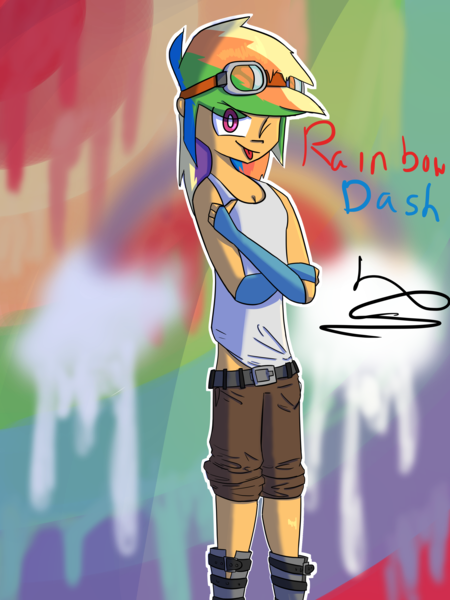 Size: 3000x4000 | Tagged: safe, artist:ronin20181, derpibooru import, rainbow dash, human, clothes, female, humanized, image, one eye closed, png, solo, tanktop, tongue out, wink