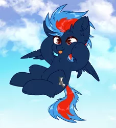 Size: 2000x2200 | Tagged: safe, artist:etoz, derpibooru import, oc, oc:black dragon, unofficial characters only, pegasus, pony, :p, chibi, cloud, cute, happy, image, male, pegasus oc, png, sky, smiling, solo, stallion, tongue out, wings
