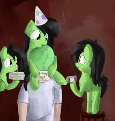 Size: 2980x3120 | Tagged: safe, artist:uteuk, derpibooru import, oc, oc:anon, oc:anonfilly, earth pony, human, pony, birthday, cake, female, filly, food, hat, image, party hat, png, vulgar