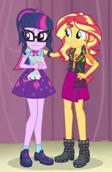 Size: 1057x1623 | Tagged: safe, derpibooru import, screencap, sci-twi, sunset shimmer, twilight sparkle, equestria girls, equestria girls series, stressed in show, cropped, image, jpeg
