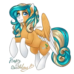 Size: 3700x3700 | Tagged: safe, artist:kaikururu, derpibooru import, oc, unofficial characters only, pegasus, pony, coat markings, colored wings, female, grin, image, mare, pegasus oc, png, rearing, smiling, socks (coat marking), solo, two toned wings, wings