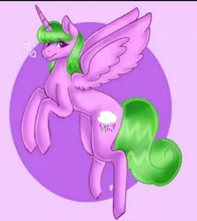 Size: 1728x1936 | Tagged: safe, artist:rainyponyindo, derpibooru import, oc, oc:rainy rainbow, alicorn, pony, female, flying, heart, horn, image, looking at you, mare, png, shading, smiling, smiling at you, solo, wings