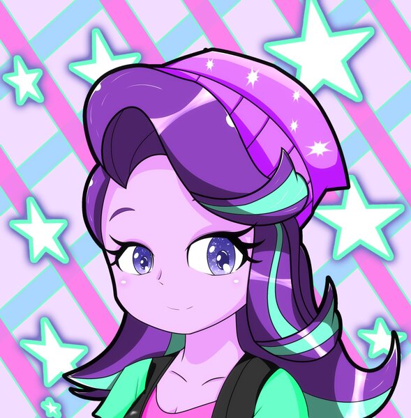 Size: 2012x2048 | Tagged: safe, artist:zeon_starlight, derpibooru import, starlight glimmer, equestria girls, beanie, bust, clothes, female, hat, image, jpeg, looking at you, portrait, smiling, smiling at you, solo, stars