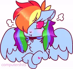 Size: 692x650 | Tagged: safe, alternate version, artist:computershits, derpibooru import, rainbow dash, pegasus, blushing, chest fluff, choker, ear fluff, embarrassed, female, fluffy, hoof heart, image, jpeg, raised hoof, raised hooves, solo