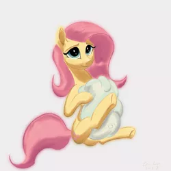 Size: 4096x4096 | Tagged: safe, artist:leoliu0491, derpibooru import, fluttershy, pony, absurd resolution, cloud, cream background, female, holding, image, looking at you, mare, png, simple background, sitting, smiling, smiling at you, solo, three quarter view