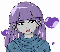 Size: 556x482 | Tagged: safe, alternate version, artist:batipin, derpibooru import, maud pie, equestria girls, animated, bust, gif, heart, image, open mouth, simple background, smiling, solo, when she smiles, white background