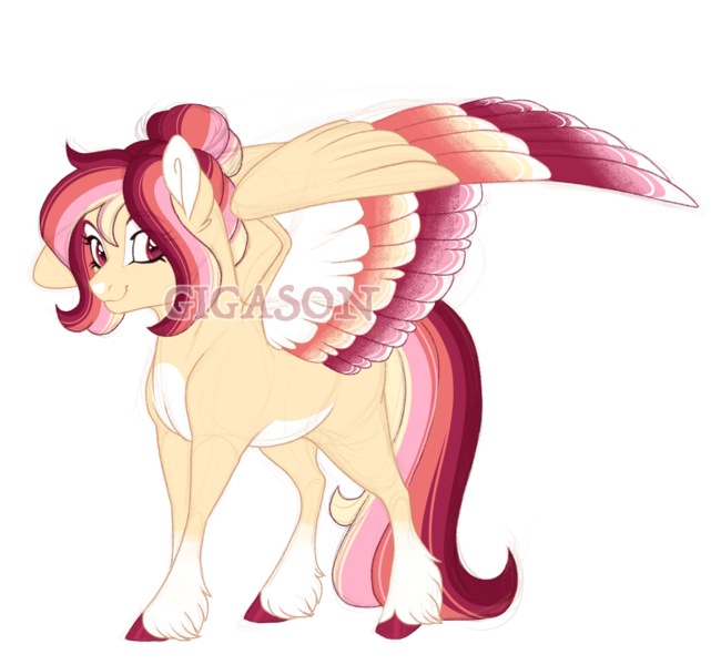 Size: 3100x2900 | Tagged: safe, artist:gigason, derpibooru import, oc, oc:wildfire, pegasus, pony, colored wings, female, image, magical lesbian spawn, mare, multicolored wings, obtrusive watermark, offspring, parent:rainbow dash, parent:sunset shimmer, parents:sunsetdash, png, simple background, solo, transparent background, watermark, wings