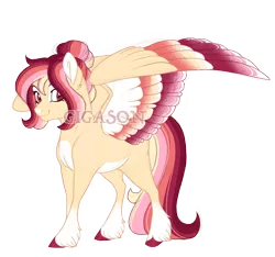 Size: 3100x2900 | Tagged: safe, artist:gigason, derpibooru import, oc, oc:wildfire, pegasus, pony, colored wings, female, image, magical lesbian spawn, mare, multicolored wings, obtrusive watermark, offspring, parent:rainbow dash, parent:sunset shimmer, parents:sunsetdash, png, simple background, solo, transparent background, watermark, wings