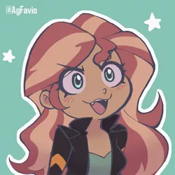 Size: 2000x2000 | Tagged: safe, artist:agfavio, derpibooru import, sunset shimmer, equestria girls, cute, cute little fangs, fangs, image, jpeg, ohayou face, shimmerbetes, solo