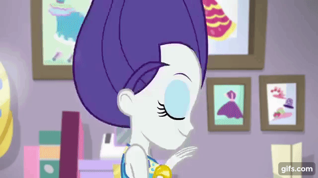 Size: 640x360 | Tagged: safe, derpibooru import, screencap, rarity, do it for the ponygram!, equestria girls, equestria girls series, spoiler:eqg series (season 2), alternate hairstyle, animated, bracelet, eyes closed, female, geode of shielding, gif, gifs.com, hair dryer, image, jewelry, magical geodes, rarity peplum dress, smiling, solo