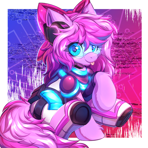 Size: 3000x3000 | Tagged: safe, artist:ask-colorsound, derpibooru import, oc, oc:lillybit, adorkable, bow, commission, cute, dork, gaming headset, glitch t, headphones, headset, image, oc onl, outfit, png, ribbon, tongue out, ych res