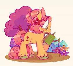 Size: 1595x1447 | Tagged: safe, artist:sidruni, derpibooru import, posey, earth pony, pony, crystal, flower, image, jpeg, solo, tree, watering can