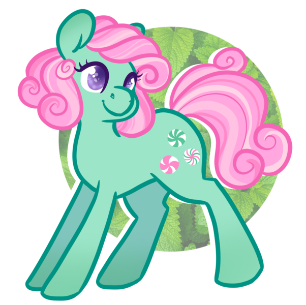 Size: 1280x1275 | Tagged: safe, artist:howdyhorsey, derpibooru import, minty, earth pony, pony, colored pupils, curly hair, curly mane, cute, g3, g3 to g4, g4, generation leap, green coat, image, leaves, mint, mintabetes, png, purple eyes, short mane, simple background, solo, sparkly eyes, transparent background, wingding eyes