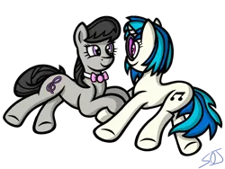 Size: 1024x768 | Tagged: safe, artist:spinoffjoe, derpibooru import, octavia melody, vinyl scratch, earth pony, pony, unicorn, duo, female, image, lesbian, looking at each other, looking at someone, png, scratchtavia, shipping, simple background, smiling, transparent background